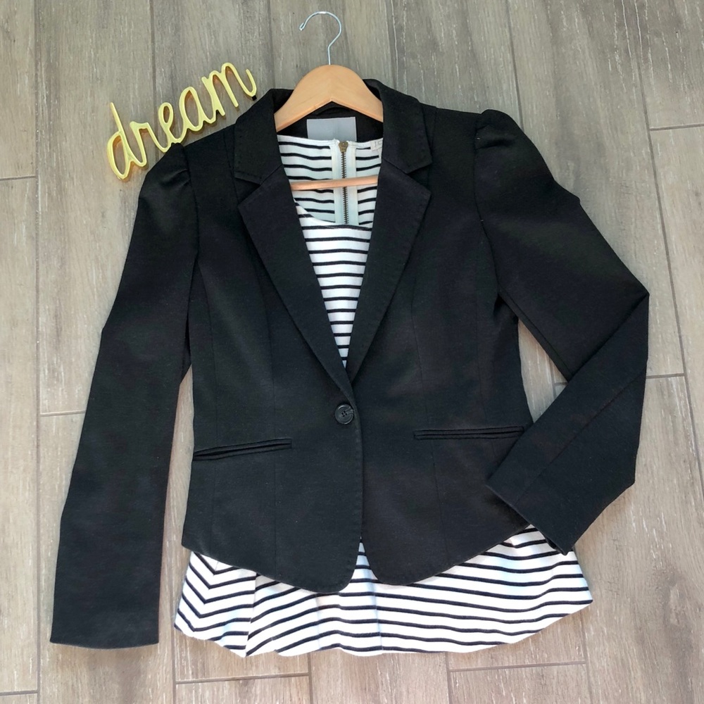 H & M Black Blazer One Button Crop Career